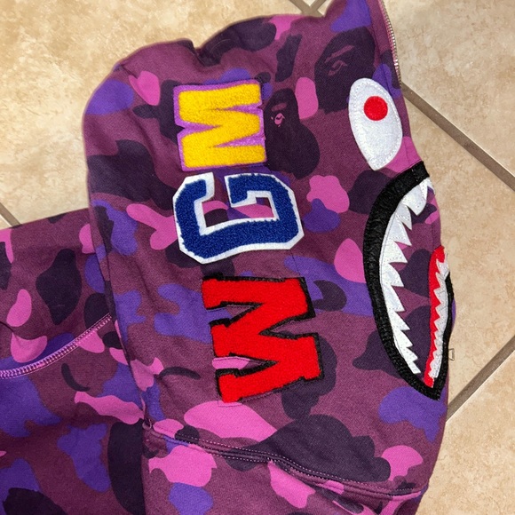 BAPE A BATHING APE PURPLE COLOR CAMO SHARK FULL ZIP HOODIE Men’s Medium - Picture 12 of 14